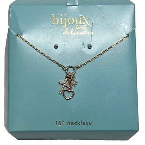 Bijoux Bar Delicates 16" Necklace Cross Heart Star Charm 2pc Jewelry Set NWT
